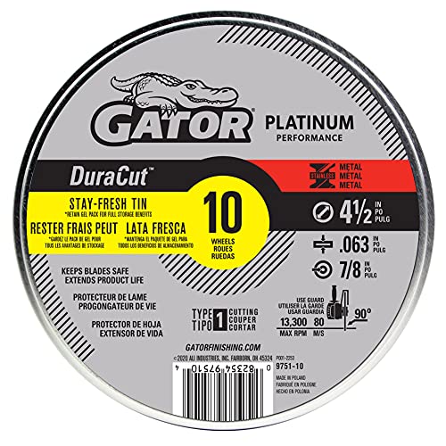 Gator DuraCut Type 1 Metal Cut-Off-Wheel, 4-1/2" x .063" x 7/8", 10 Pack - size: DuraCut .063"