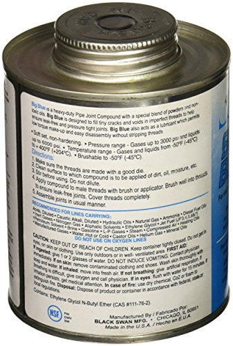 Black Swan Big Blue Pipe Joint Compound - Soft-Set Pipe Thread Sealant - Non-Hardening - Reliable Leak Prevention - Drip-Resistant - NSF Certified - 1 Pint with Bottle Brush Cap