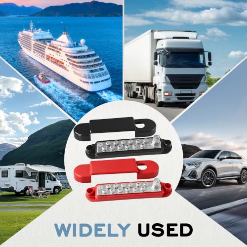 Marine Bus Bars, 1/4-inch Studs and 12#8 Terminal Screws, 12V 150A Power Distribution Ground Bus Bar, Suitable for Marine, Automotive, and Solar Wiring, Red and Biack - color: 2PCS Black & Red
