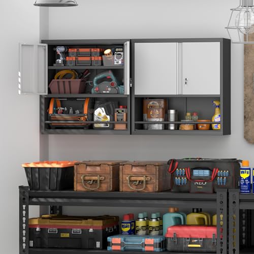 IRONFFICE Metal Garage Cabinet, Locking Cabinet with Adjustable Shelf, 2 Doors Cabinet for Tools, Hanging Cabinet for Basement, Black/Grey - color: Black-grey, size: 30.71"H
