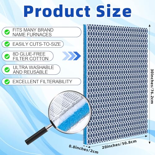 Glooglitter 2 Pieces 8D Washable Air Filter Reusable Replacement Air Filter 30 x 20 Inch Cut to Fit Air Conditioner Filters for Air Conditioning HVAC Furnace Vents