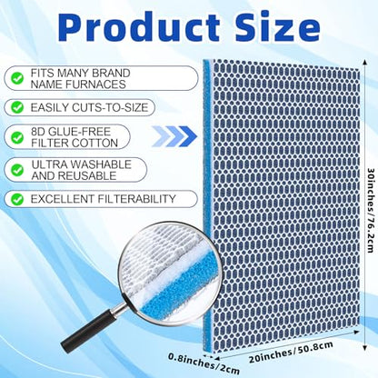 Glooglitter 2 Pieces 8D Washable Air Filter Reusable Replacement Air Filter 30 x 20 Inch Cut to Fit Air Conditioner Filters for Air Conditioning HVAC Furnace Vents
