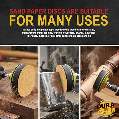 Dura-Gold Premium - 180 Grit 1" Gold Hook & Loop Sanding Discs, Box of 100 - style: 180 Grit