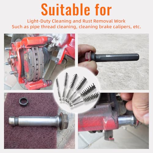 6 PCS Stainless Steel Bore Brush Set, Multiple Sizes (8-19mm), Wire Brush for Drill with 1/4" Hex Shank, Twisted Wire Bristles for Tube Cleaning