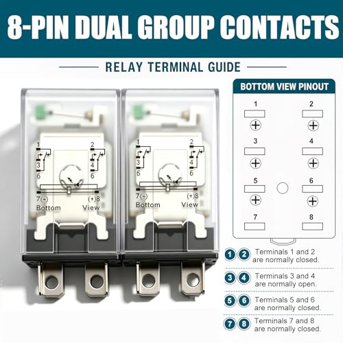 mxuteuk 2pcs JQX-13FL DC 24V Coil 8 Pin 10A DPDT LED Indicator Electromagnetic Power Relay, with Base, with DIN Rail Slotted Aluminum - color: Black-8Pin-10A&Base, size: DC 24V