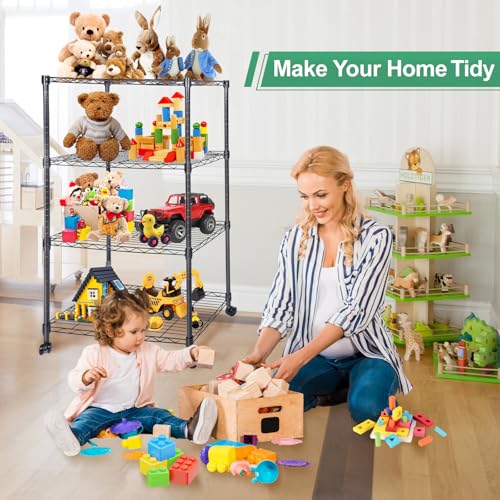 Whitmor 4 Tier Shelving Unit, Adjustable Storage Shelves with Wheels, Wire Shelving, 200 lbs Capacity per Shelf, Max 800 lbs Total for Laundry, Kitchen, Garage, 24" L x 14" W x 47" H, Black - color: Black, size: 4-TIER, 24"L x 14"W x 47"H (With Wheels)