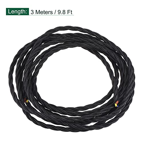 MECCANIXITY 9.8Ft Twisted Cloth Covered Wire, 18/3 Cloth Covered Electrical Wire Vintage Industrial Electronic Wire Cloth Cord Cable for Pendant Light DIY Project, Black - color: Black, size: 9.8Ft