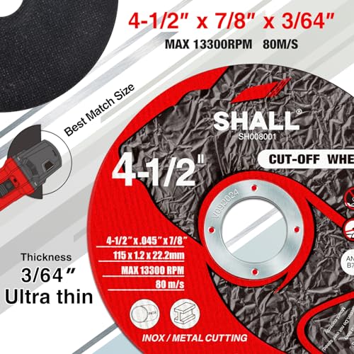 SHALL 25-Pack Cut Off Wheels 4 1/2 x 7/8 Inch, Cutting Wheel with Pouch for Angle Grinder, 4.5” Metal & Stainless Steel Fast Cutting Disc, Grinder Wheel for General Purpose Metal Cutting - style: 4-1/2 x 7/8