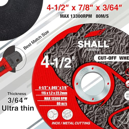 SHALL 25-Pack Cut Off Wheels 4 1/2 x 7/8 Inch, Cutting Wheel with Pouch for Angle Grinder, 4.5” Metal & Stainless Steel Fast Cutting Disc, Grinder Wheel for General Purpose Metal Cutting - style: 4-1/2 x 7/8