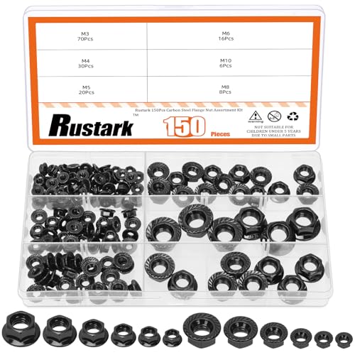 150Pcs 6 Sizes Carbon Steel Serrated Flange Nuts Assortment Kit Metric Hexagon Flange Lock Nuts Black Serrated Hex Lock Nuts for Machinery Industry Home Improvement - style: carbon steel-black