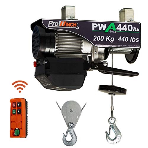 Prowinch Electric Hoist, 110V/120V, 440lbs Lifting Capacity, 38ft Lifting Height, Wireless Remote Control, Upper & Lower Limit Switches for Home Improvement, Warehouse Clearance, Garage Hoist System - size: 440 lb Wireless Remote