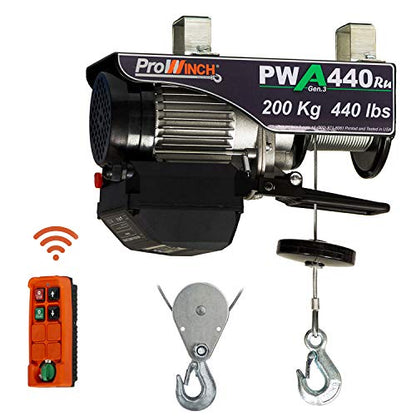Prowinch Electric Hoist, 110V/120V, 440lbs Lifting Capacity, 38ft Lifting Height, Wireless Remote Control, Upper & Lower Limit Switches for Home Improvement, Warehouse Clearance, Garage Hoist System - size: 440 lb Wireless Remote