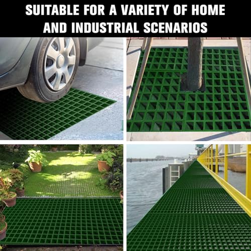 Agfabric 24x48x1in Molded Fiberglass Grating, Durable FRP Grating for Car Wash, Swimming Pool and Industrial Drainage, Deck, Patio, Yard, Wearproof, Rustless, Green 1 Pack - color: Green, size: 2ftx4ft x 1in