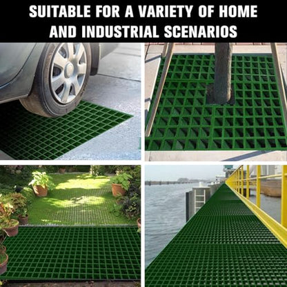 Agfabric 24x48x1in Molded Fiberglass Grating, Durable FRP Grating for Car Wash, Swimming Pool and Industrial Drainage, Deck, Patio, Yard, Wearproof, Rustless, Green 1 Pack - color: Green, size: 2ftx4ft x 1in