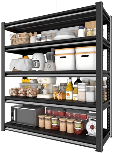 Metal Storage Garage Shelving - 48" W x 18" D x 78" H Black - size: 5T-BK-48"Wx18"D