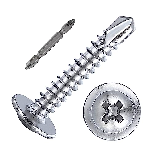 Wensilon（200pcs）#8×1”for Sheet Metal Self-Tapping Screws 410 Stainless Steel Truss Head High-Strength Quick Tapping Screws - color: Silver, size: #8X1"