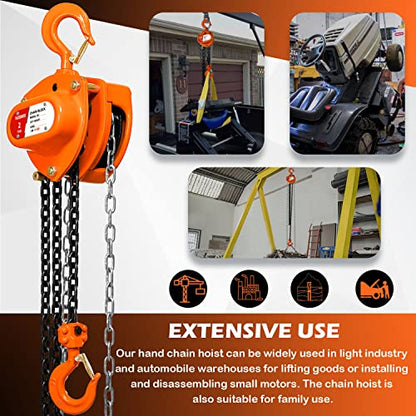 YATOINTO Chain Hoist 2 Ton(4400Lbs) Capacity 20FT Manual Hand Lift Steel Chain Block Hoist with 2 Heavy Duty Hooks Industrial Grade Steel Structures for Garages Automotive Machinery - size: 2 Ton - 20Ft