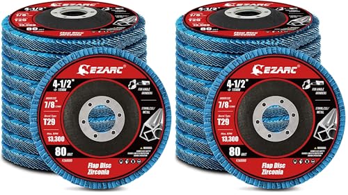 EZARC Flap Discs 80 Grit, 4 1/2 x 7/8-Inch Flap Sanding Disc, Type 29 Zirconia Grinding Wheel for Stainless Steel, Sheet Metal (20 Pack) - size: 80 GRIT (Pack of 2), style: Standard Version