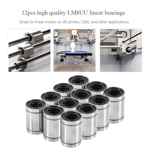 12PCS LM8UU Linear Ball Bearings, 8mm Bore Dia Linear Motion Bushing with Double Side Rubber Seal Great for CNC Machine 3D Printer - size: LM8UU