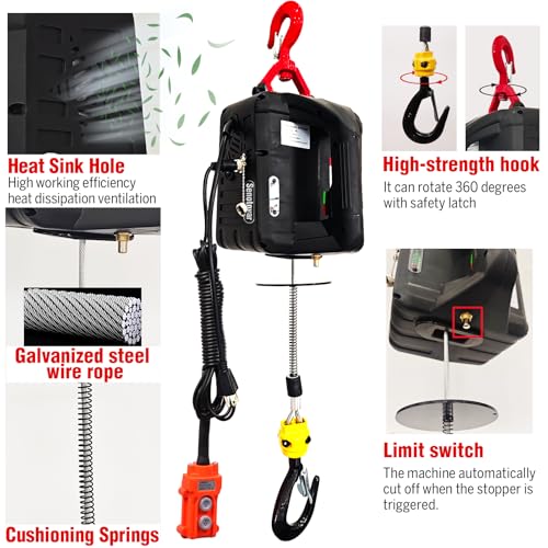 Electric Hoist Winch,1100lbs Electric Hoist 110 Volt 1500W Portable Electric Winch with Remote Control Wired/Manual,Chain Hoist Overload Protection 25ft Lifting Height for Towing&Pure Copper Motor - color: Remote Control/Manual