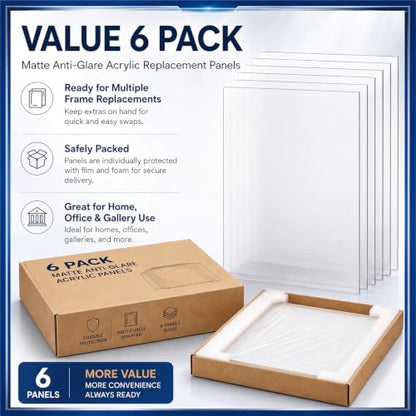 Junkin 6 Pack 8 x 10 Inch Non-Glare Acrylic Sheet for Picture Frame - size: 8 x 10 Inch