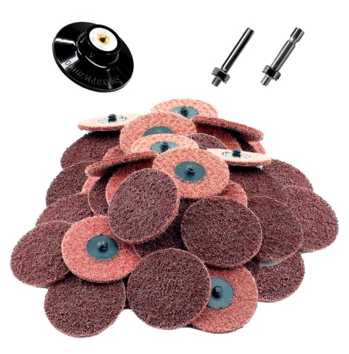 50Pcs Surface Conditioning Disc Sanding Discs 1/4'' Holder Quick Change for Paint Rust Removal Surface Strip Polishing Grind Burr Finish Burr Finish (3 Inch/Medium/100-150Grit/Red) - color: Red, size: 3 Inch