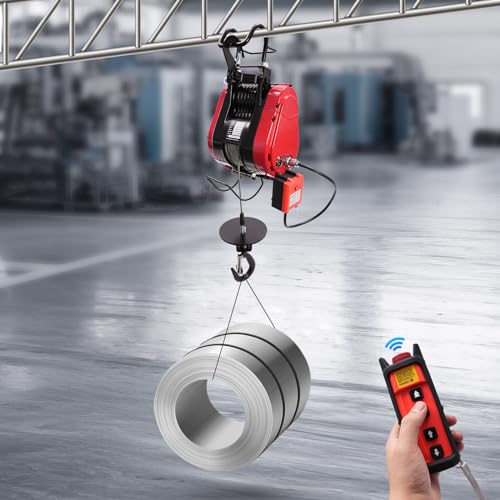 DYNAMI Electric Chain Hoist with Wired Remote Control,110V Load 771lbs Lift Height 95ft Electric Wire Rope Hoist,for Logistics, Factories and Agriculture (771LBS Red)