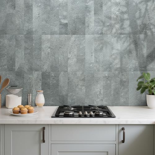 AULIGET 40-Piece Mountain Rock Peel and Stick Backsplash Wall Tiles, 3" x 12" PVC Faux Stone Stick on Tiles for Backsplash Kitchen, Bathroom, Laundry Room, Camper, Fireplace - color: Mountain Rock, size: 40 Pieces, 3"x12"x0.12"