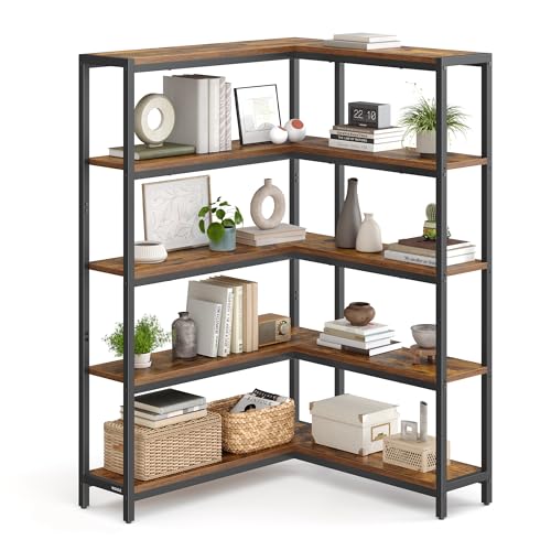 VASAGLE 5 Tier Bookshelf, Convertible Corner Shelf, 52.8 x 9.4 x 55.9 in - size: 5 Tiers (52.8"W)