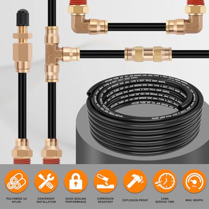 CheeMuii 30FT 3/8" DOT Air Line 3/8 Air Hose PA12 Nylon Pneumatic Tubing - color: Black, size: 3/8"OD-30FT