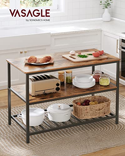 VASAGLE Kitchen Island with 3 Shelves, Storage Cabinet, Steel Structure - color: Rustic Brown + Black, size: 47.2"W x 35.4"H, style: without Power Outlets