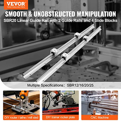VEVOR Linear Rail Slide SBR20-800mm 2 PCS and 4 PCS SBR20UU Slide Blocks Linear Guide Rail and Bearings Kit for Automated Machines DIY Project CNC Router Machines - size: SBR 20-800mm