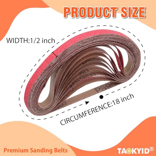 Taokyid 1/2 x 18 Inch Sanding Belts, 80 Grit, 20 Pcs - color: 80 Grit (20 pack)