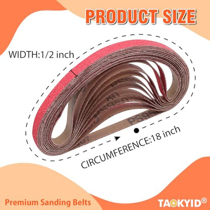 Taokyid 1/2 x 18 Inch Sanding Belts, 80 Grit, 20 Pcs - color: 80 Grit (20 pack)