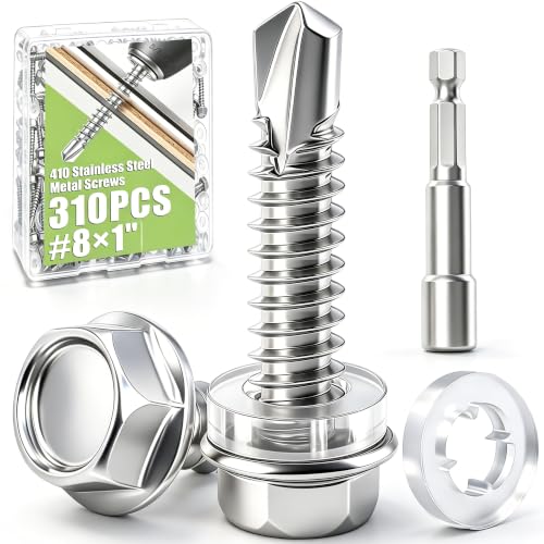 mxuteuk 310PCS #8×1" Self Tapping Screws,410 Stainless Steel - size: SV #8 ×1"