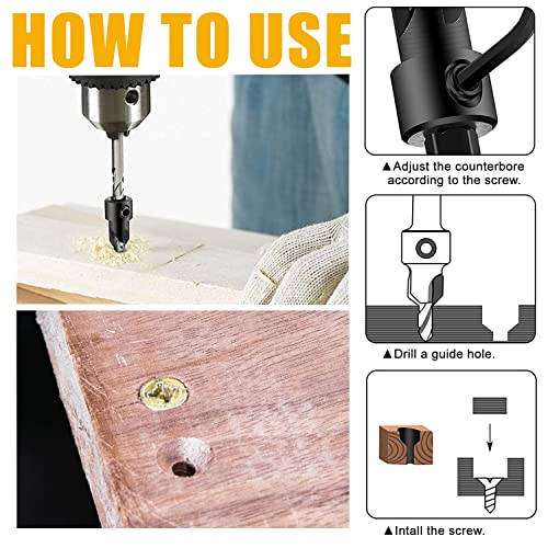Newdeli 9pcs Wood Countersink Drill Bit Set 1/4" Quick Change Shank - 5Pc Adjustable Countersink Bit #8(11/64") - 2 Extra 11/64 Tapered Drill Bits - 1 Adjust Collar - 1 Wrench, Pilot Screw Hole Set - style: 9pc All Same Size Set(#8)