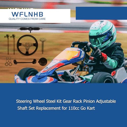 WFLNHB Steering Wheel Steel Kit Gear Rack Pinion Adjustable Shaft Set Replacement for 110cc Go Kart