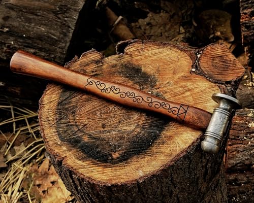 Premium Ball Peen Hammer with Forged Damascus Steel Head- Pein Hammer with Comfort Grip Engraved Wooden Handle- Best Tool For Metalworking And Carpentry