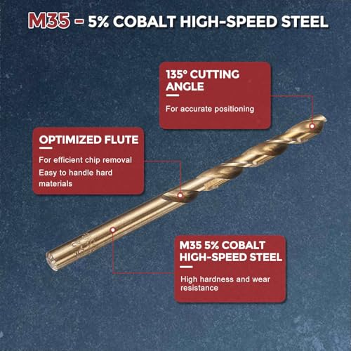 5pcs Drill Bit 5.2mm Diameter M35 5% Cobalt HSS for Metal - size: 5.2mm