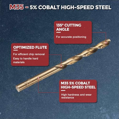 5pcs Drill Bit 5.2mm Diameter M35 5% Cobalt HSS for Metal - size: 5.2mm