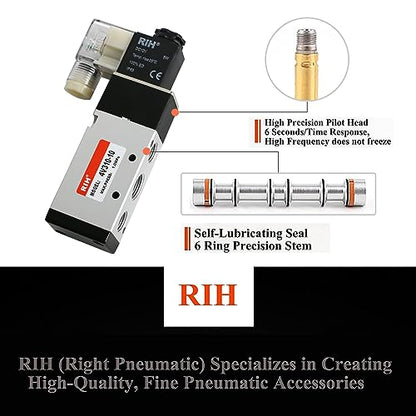 RIH Pneumatics Solenoid Valve 4V310-10 12V/24V/110V Series Single Coil Pilot-Operated Electric 2 Position 5 Way Connection Type (DC12V/Junction Box, 3/8"NPT) - size: DC12V/Junction Box, style: 3/8"NPT