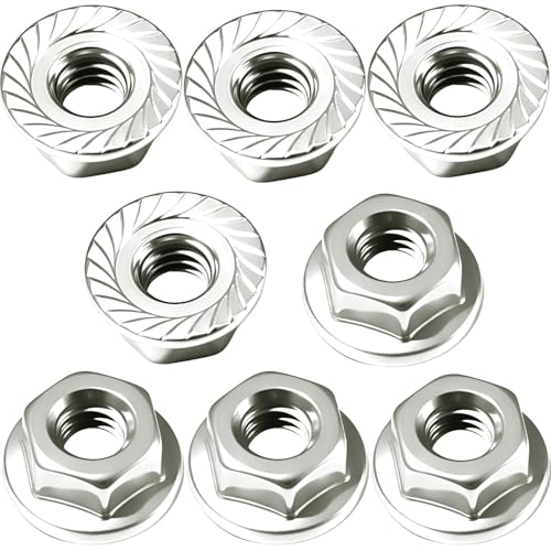 1/10 RC Flange M4 Lock Nuts Aluminum Alloy Serrated Nylon Self-Tightening M4 Wheel Hardware for Traxxas Redcat Arrma Axial HPI TLR ECX Model RC Car Crawler Truck Buggy Upgraded Parts, 8 Pcs - color: Silver, size: 8Pcs