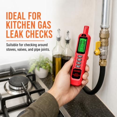 GL71A Gas Leak Detector, Portable Combustible Natural Gas Sniffer with Audible Visual Alarm, Locate Methane Propane Butane Gas Leaks for Home RV Pipeline Safety, Red