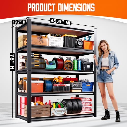 Set of 5 Garage Shelving-2050 lbs 5 Tier Storage Shelves,Adjustable Heavy Duty Metal Shelving Unit and Storage Large Rack,Utility Steel Shelf For Warehouse Industrial Pantry Basement 78"x46"x20" - size: 46"Wx20"Dx79.9"H