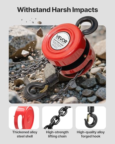 VEVOR Hand Chain Hoist, 1 Ton 2200 lbs Capacity, Manual Chain Block with Upgrade G70 Galvanized Chain, 20 ft Lifting Height, Heavy Duty Pulley Hoist for Garage Warehouse Automotive Machinery, Red