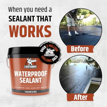 Liquid Rubber Waterproof Sealant - Roof & Gutter Coating, Black, 2.5 Gallon - size: 2.5 Gallon