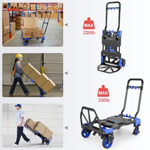 Folding Hand Truck Dolly, 330lb Convertible 4 to 2 Wheel Moving Cart, Blue - size: 330LB Blue