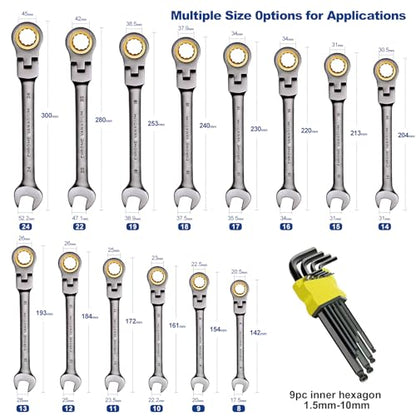 Metric Ratcheting Wrench Set, 8-24mm Flex Head, 23-Piece Cr-V Kit