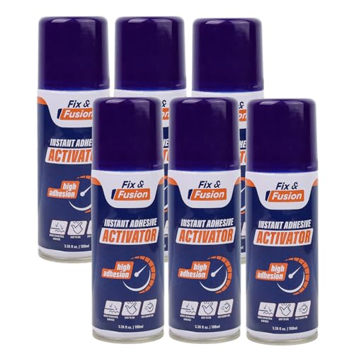 FIX & FUSION Activator Spray (3.38 Fl Oz), Instant Cure Accelerator for Cyanoacrylate (CA) Super Glue for Wood, Plastic, Rubber, Granite, and DIY & Professional, Accelerates Bonding Strength, (6 Pack) - size: 3.38 fl oz (100 ml)