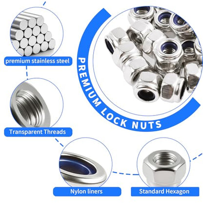 2pcs M14x2mm Nylon Inserted Hex Lock Nuts, 304 Stainless Steel - size: 2pcs 304 M14*2mm